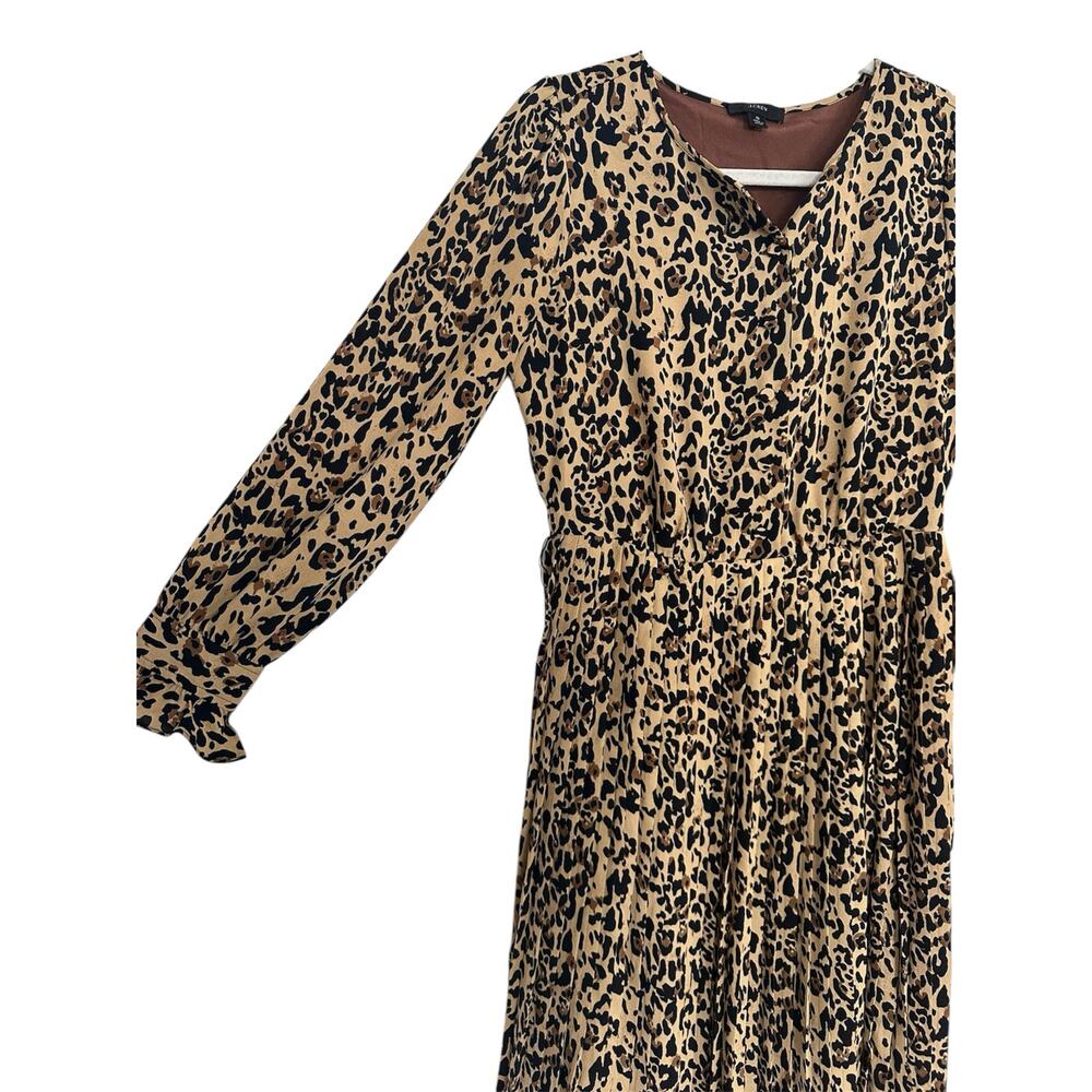 J Crew Leopard 0 dress Pleated Chiffon  skirt office work cocktail long sleeve